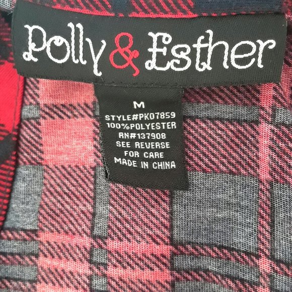 Polly & Esther Red Plaid 3/4 Sleeve Fitted Top - Picture 10 of 11